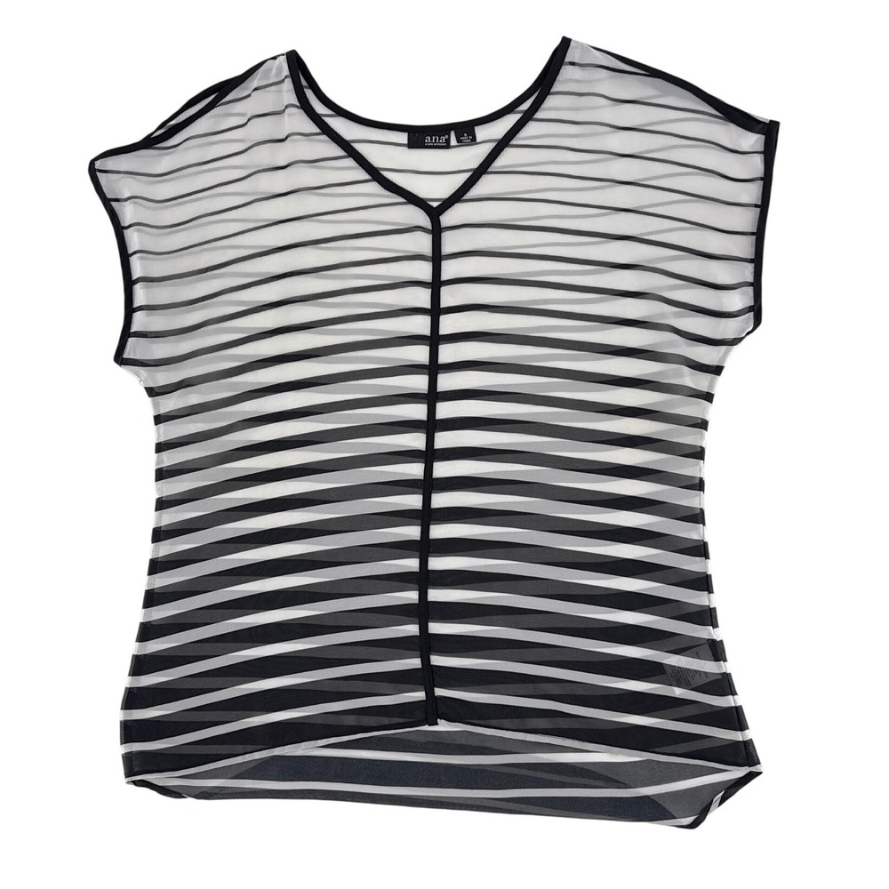 ANA A New Approach Women's Sheer Striped Cold Shoulder V Neck Top‎ Size S - Picture 7 of 9